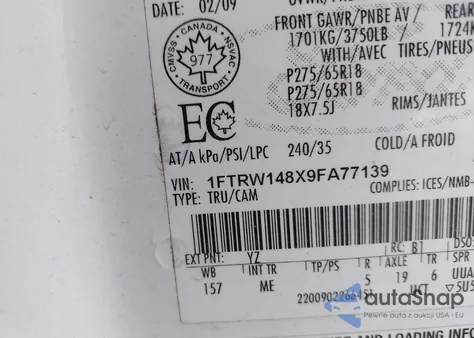 2009 Ford F-150 Xl/Xlt z USA, uszkodzony, nr VIN 1FTRW148X9FA77139